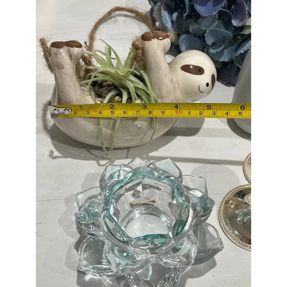 Lot‎ of Sloth Planter Face Vase Candle Holders Set Home Decor Accent Pieces